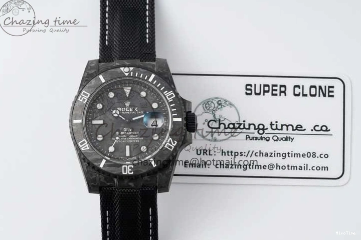 MiroTime 0210 AllSeason Submariner DIW Carbon VSF 1:1 Best Edition Black White Dial on Black Nylon Strap VS 2165